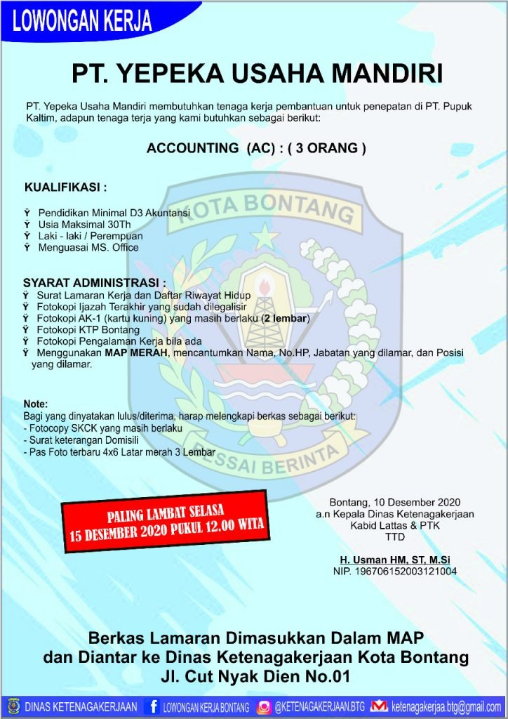Lowongan Kerja PT Yepeka Usaha Mandiri Desember